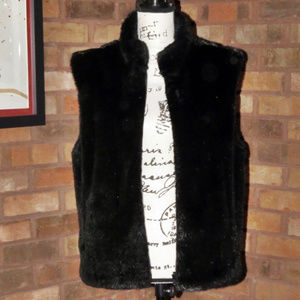 Black Faux Fur / Satin Reversible Vest - Size M
